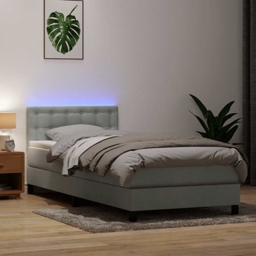 Resårsäng med madrass ljusgrå 90x220 cm sammet