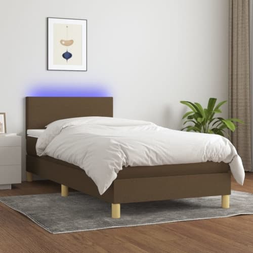 Ramsäng med madrass & LED mörkbrun 80x200 cm tyg