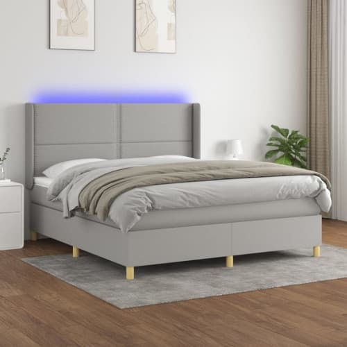 Ramsäng med madrass & LED ljusgrå 180x200 cm tyg