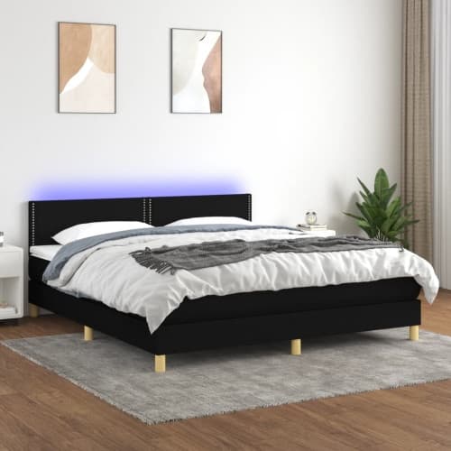 Ramsäng med madrass & LED svart 160x200 cm tyg