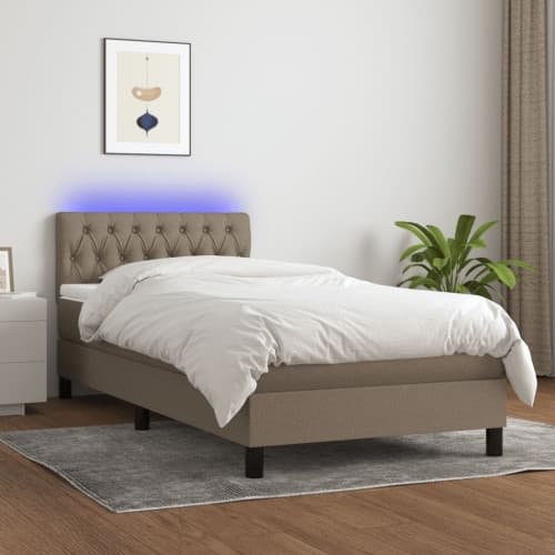 Ramsäng med madrass & LED taupe 100x200 cm tyg
