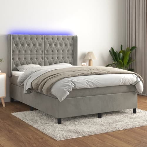 Ramsäng med madrass & LED ljusgrå 140x190 cm sammet