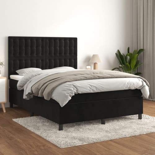 Ramsäng med madrass svart 140x200 cm sammet