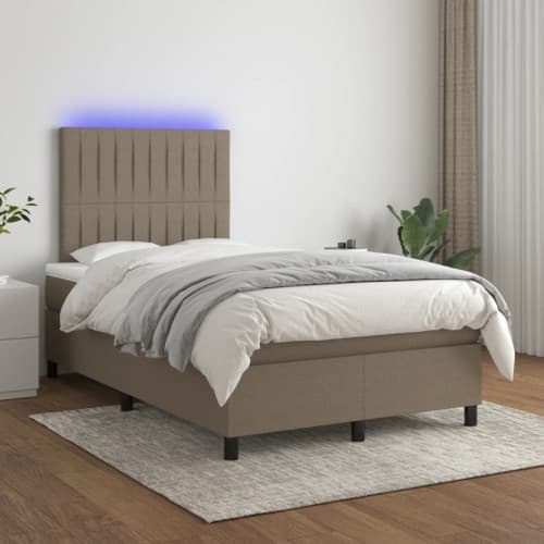 Ramsäng med madrass & LED taupe 120x200 cm tyg