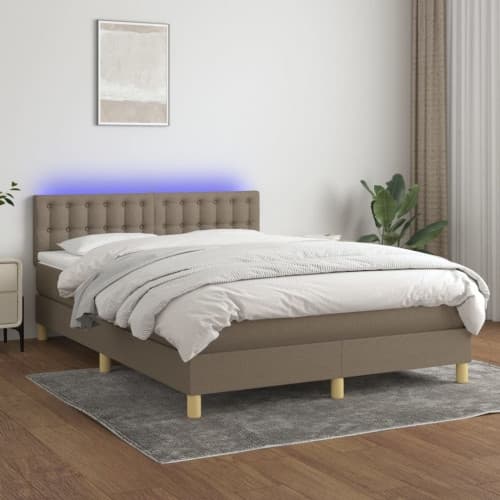 Ramsäng med madrass & LED taupe 140x200 cm tyg