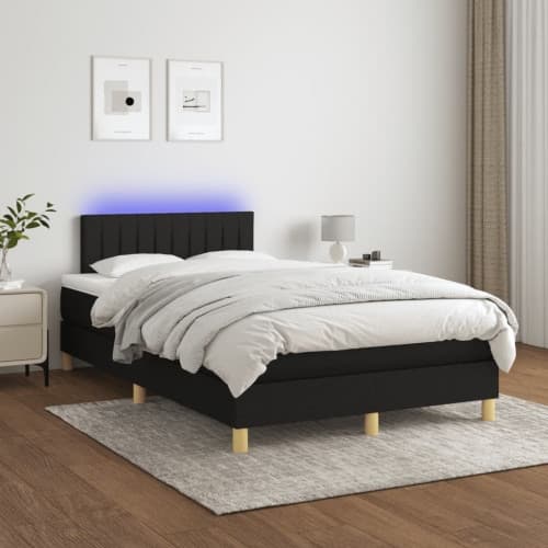 Ramsäng med madrass & LED svart 120x200 cm tyg