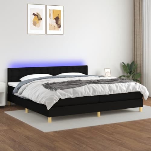 Ramsäng med madrass & LED svart 200x200 cm tyg