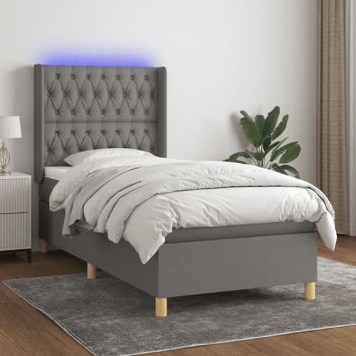 Ramsäng med madrass & LED mörkgrå 80x200 cm tyg