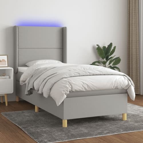 Ramsäng med madrass & LED ljusgrå 80x200 cm tyg