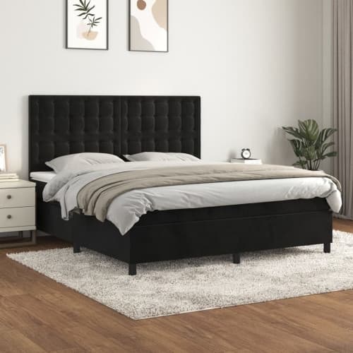 Ramsäng med madrass svart 180x200 cm sammet