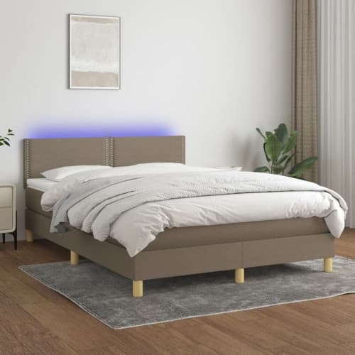 Ramsäng med madrass & LED taupe 140x200 cm tyg