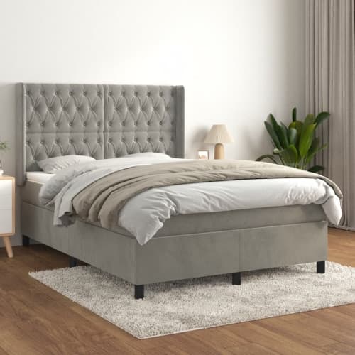 Ramsäng med madrass ljusgrå 140x190 cm sammet