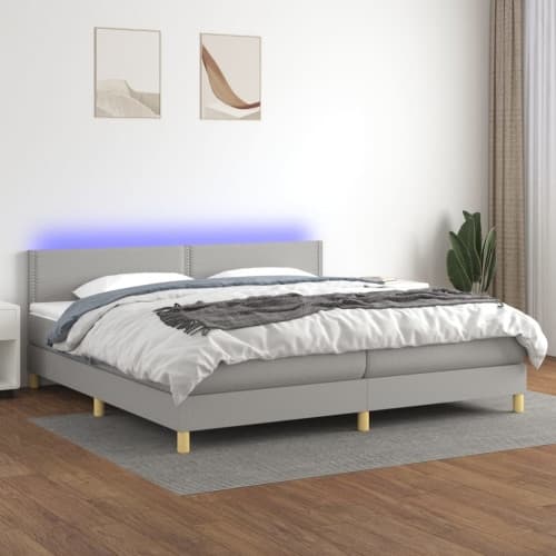 Ramsäng med madrass & LED ljusgrå 200x200 cm tyg