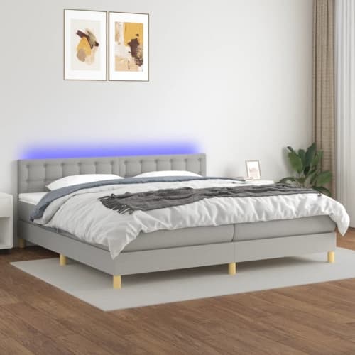Ramsäng med madrass & LED ljusgrå 200x200 cm tyg