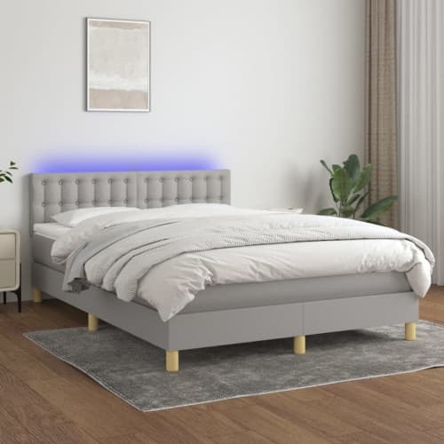 Ramsäng med madrass & LED ljusgrå 140x200 cm tyg