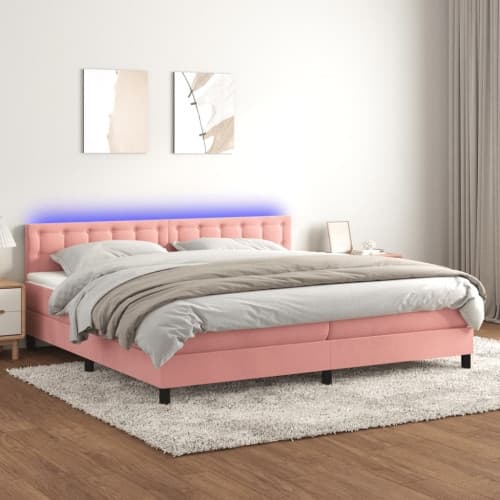 Ramsäng med madrass rosa & LED 200x200 cm sammet