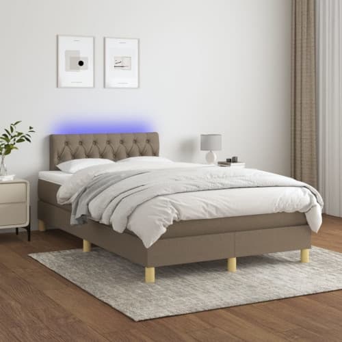 Ramsäng med madrass & LED taupe 120x200 cm tyg