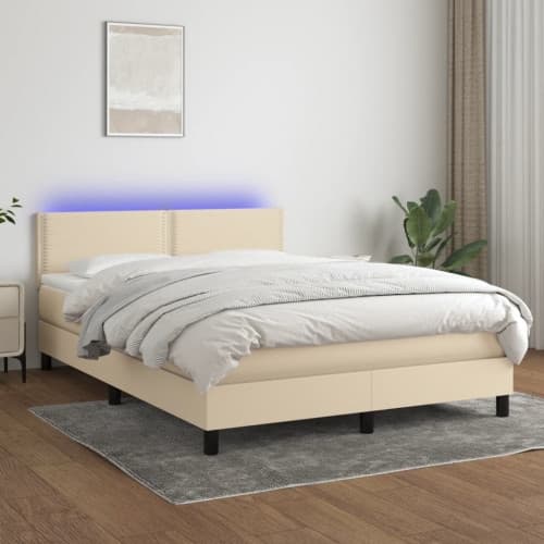 Ramsäng med madrass & LED gräddvit 140x190 cm tyg