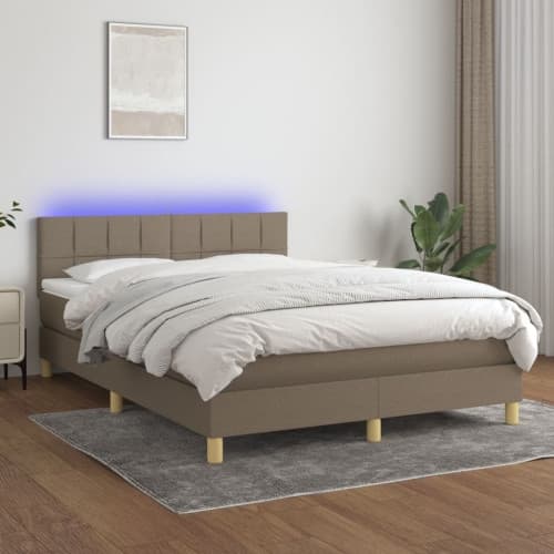 Ramsäng med madrass & LED taupe 140x200 cm tyg