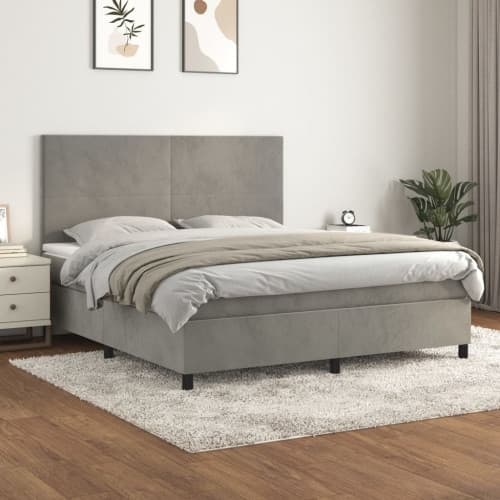 Ramsäng med madrass ljusgrå 160x200 cm sammet