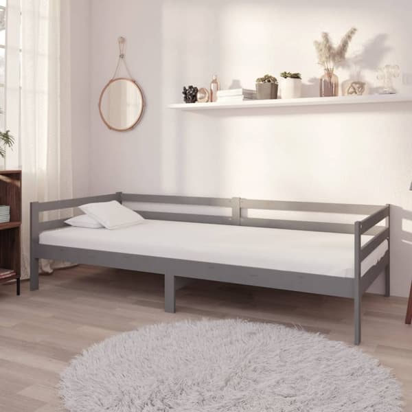 Dagbädd med madrass 90x200 cm grå massiv furu
