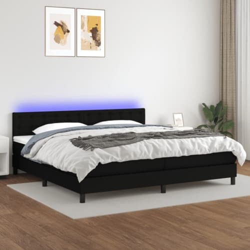 Ramsäng med madrass & LED svart 200x200 cm tyg