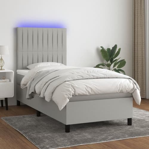 Ramsäng med madrass & LED ljusgrå 100x200 cm tyg