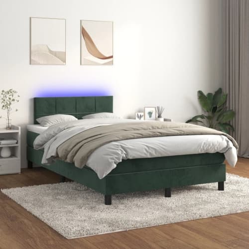 Ramsäng med madrass & LED mörkgrön 120x200 cm sammet