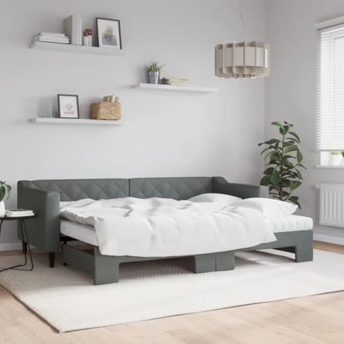 Dagbädd med madrasser utdragbar mörkgrå 80x200 cm tyg
