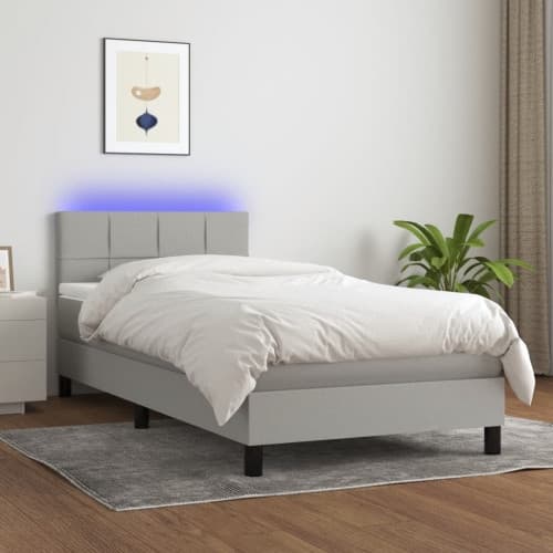Ramsäng med madrass & LED ljusgrå 100x200 cm tyg