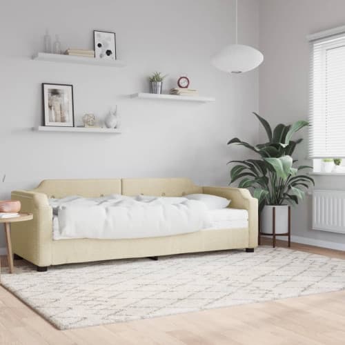 Dagbädd med madrass beige 90x200 cm tyg