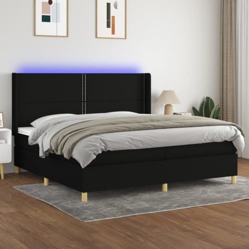 Ramsäng med madrass & LED svart 200x200 cm tyg