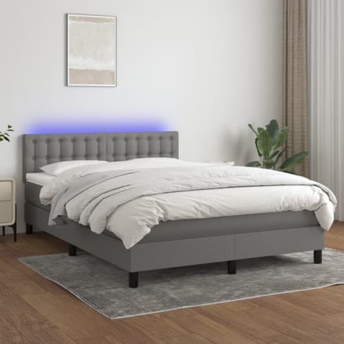 Ramsäng med madrass & LED mörkgrå 140x190 cm tyg