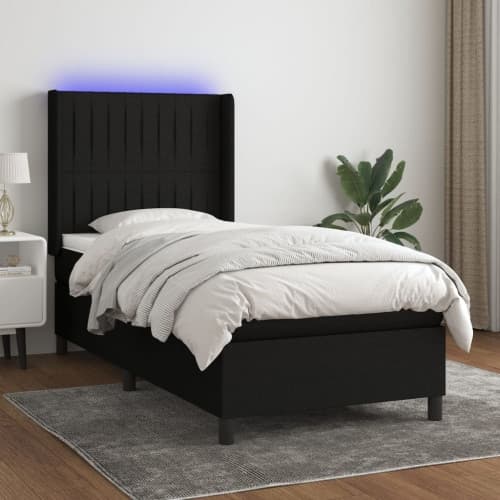 Ramsäng med madrass & LED svart 100x200 cm tyg