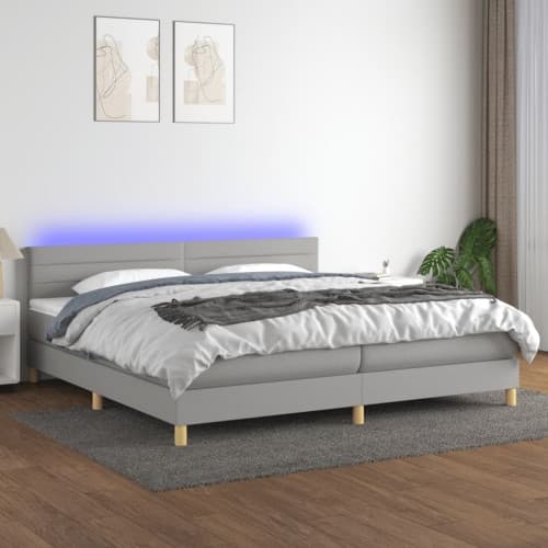 Ramsäng med madrass & LED ljusgrå 200x200 cm tyg