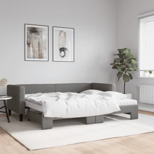 Dagbädd med madrasser utdragbar mörkgrå 80x200 cm tyg
