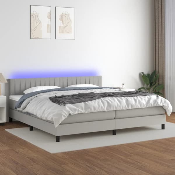 Ramsäng med madrass & LED ljusgrå 200x200 cm tyg