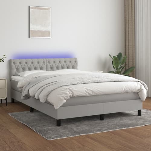 Ramsäng med madrass & LED ljusgrå 140x200 cm tyg