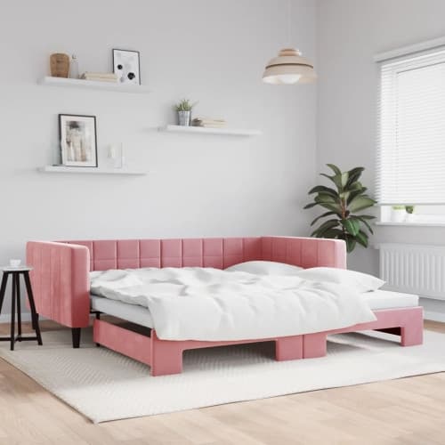 Dagbädd utdragbar rosa 100x200 cm sammet