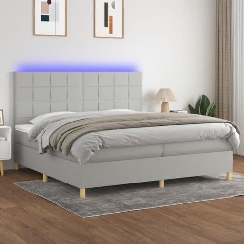 Ramsäng med madrass & LED ljusgrå 200x200 cm tyg