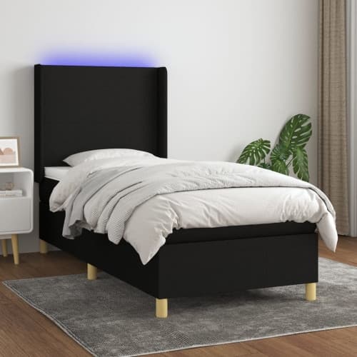 Ramsäng med madrass & LED svart 100x200 cm tyg