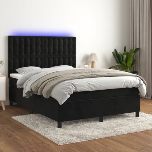 Ramsäng med madrass & LED svart 140x190 cm sammet