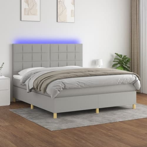 Ramsäng med madrass & LED ljusgrå 160x200 cm tyg