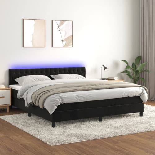Ramsäng med madrass & LED svart 180x200 cm sammet
