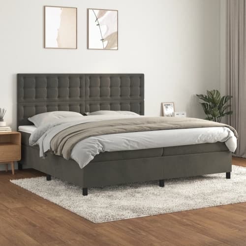 Ramsäng med madrass mörkgrå 200x200 cm sammet