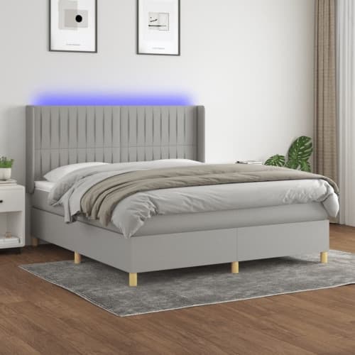 Ramsäng med madrass & LED ljusgrå 180x200 cm tyg