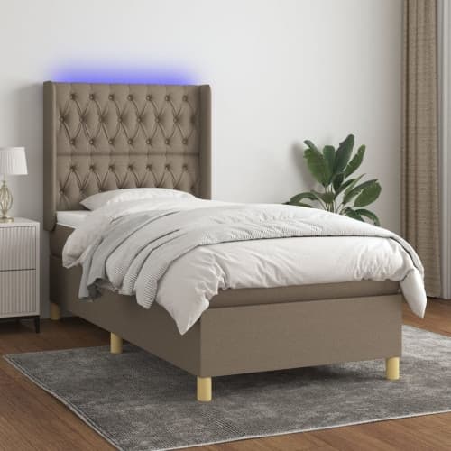 Ramsäng med madrass & LED taupe 100x200 cm tyg