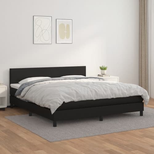 Ramsäng med madrass svart 160x200 cm konstläder