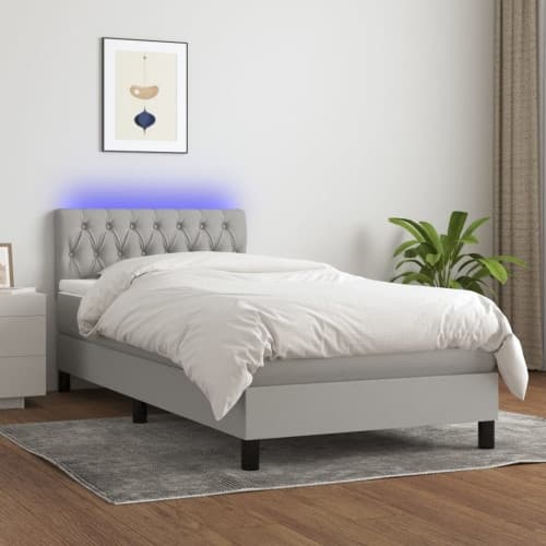 Ramsäng med madrass & LED ljusgrå 90x200 cm tyg