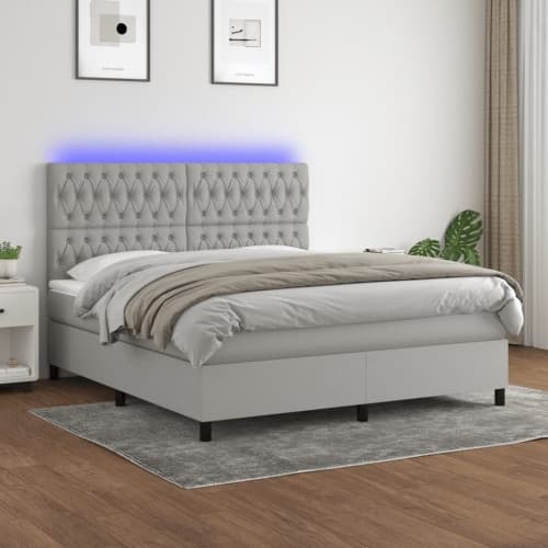 Ramsäng med madrass & LED ljusgrå 160x200 cm tyg